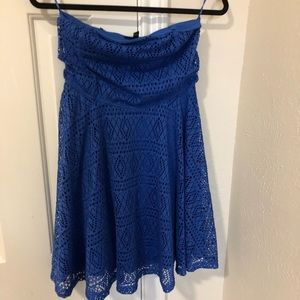 Express Blue Eyelet Strapless Dress